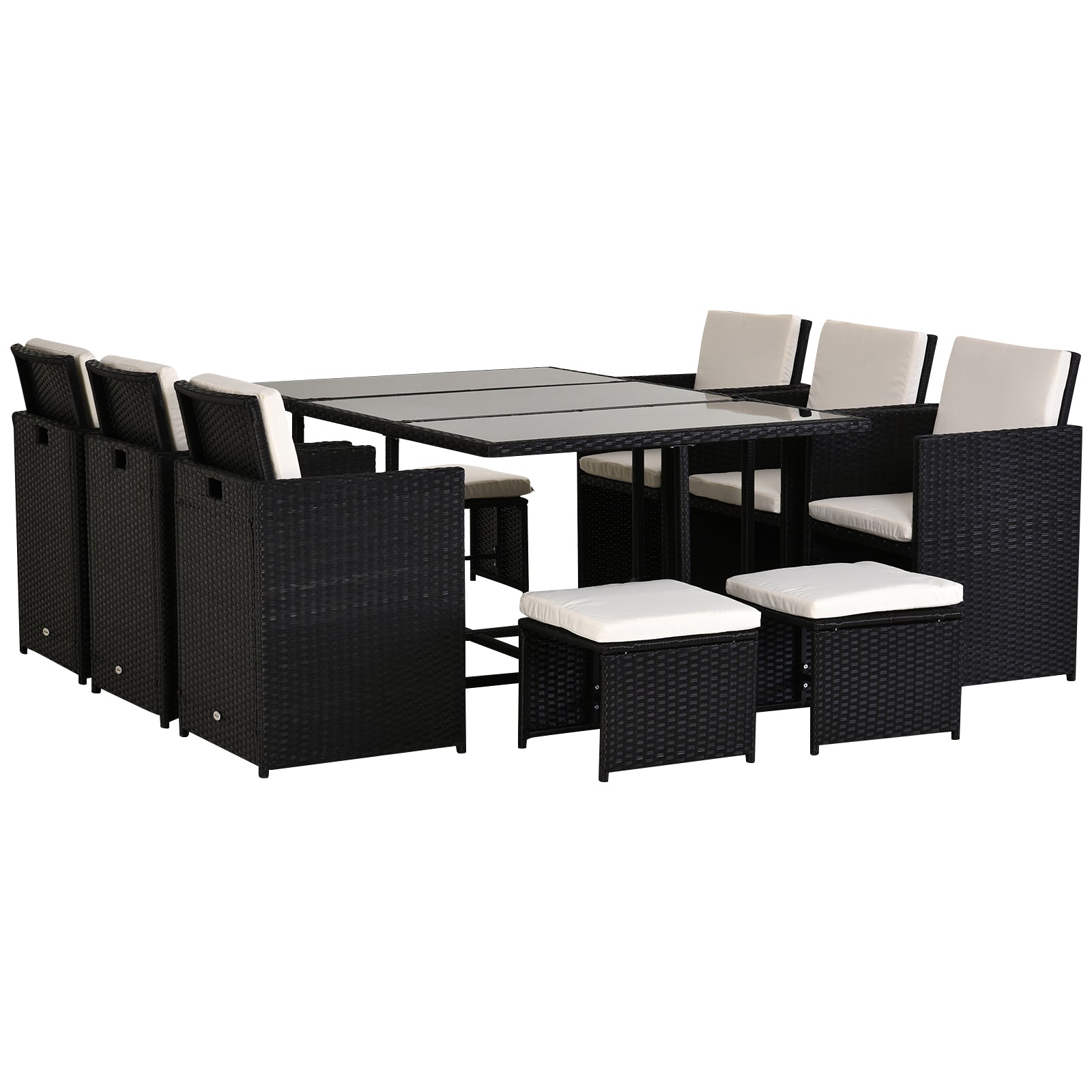 11 Piece Rattan Garden Furniture Set 10 Seater Black With Cushions-1