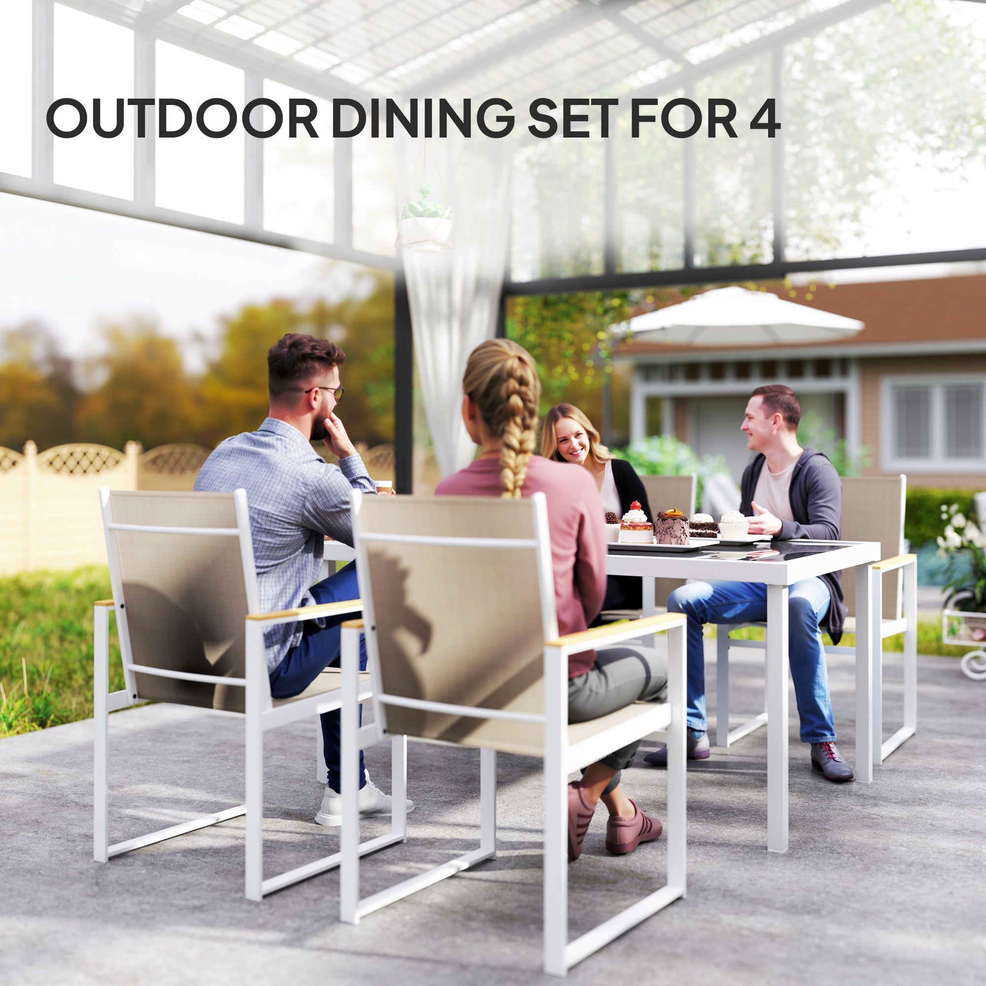 5 Piece Garden Furniture Set with Tempered Glass Table Top - Black-3