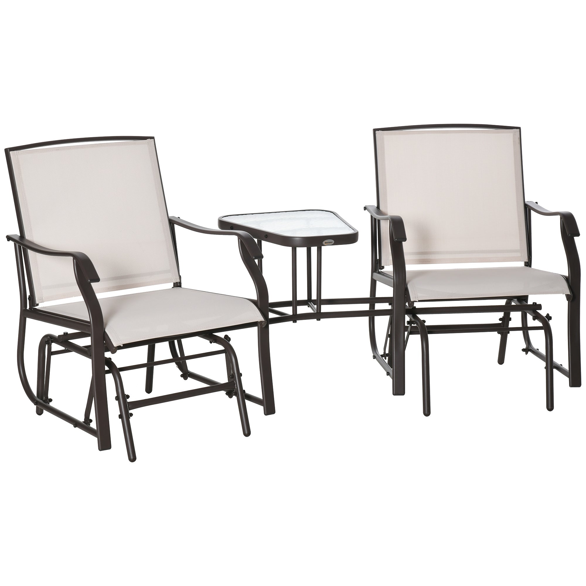 2 Piece Garden Double Glider Rocking Chair Set with Glass Table - Beige-0