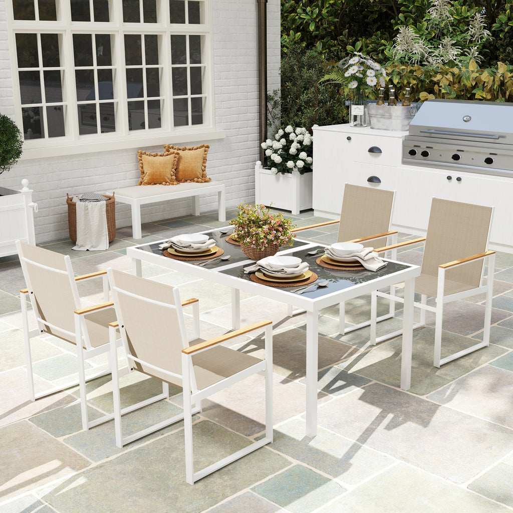 5 Piece Garden Furniture Set with Tempered Glass Table Top - Black-1