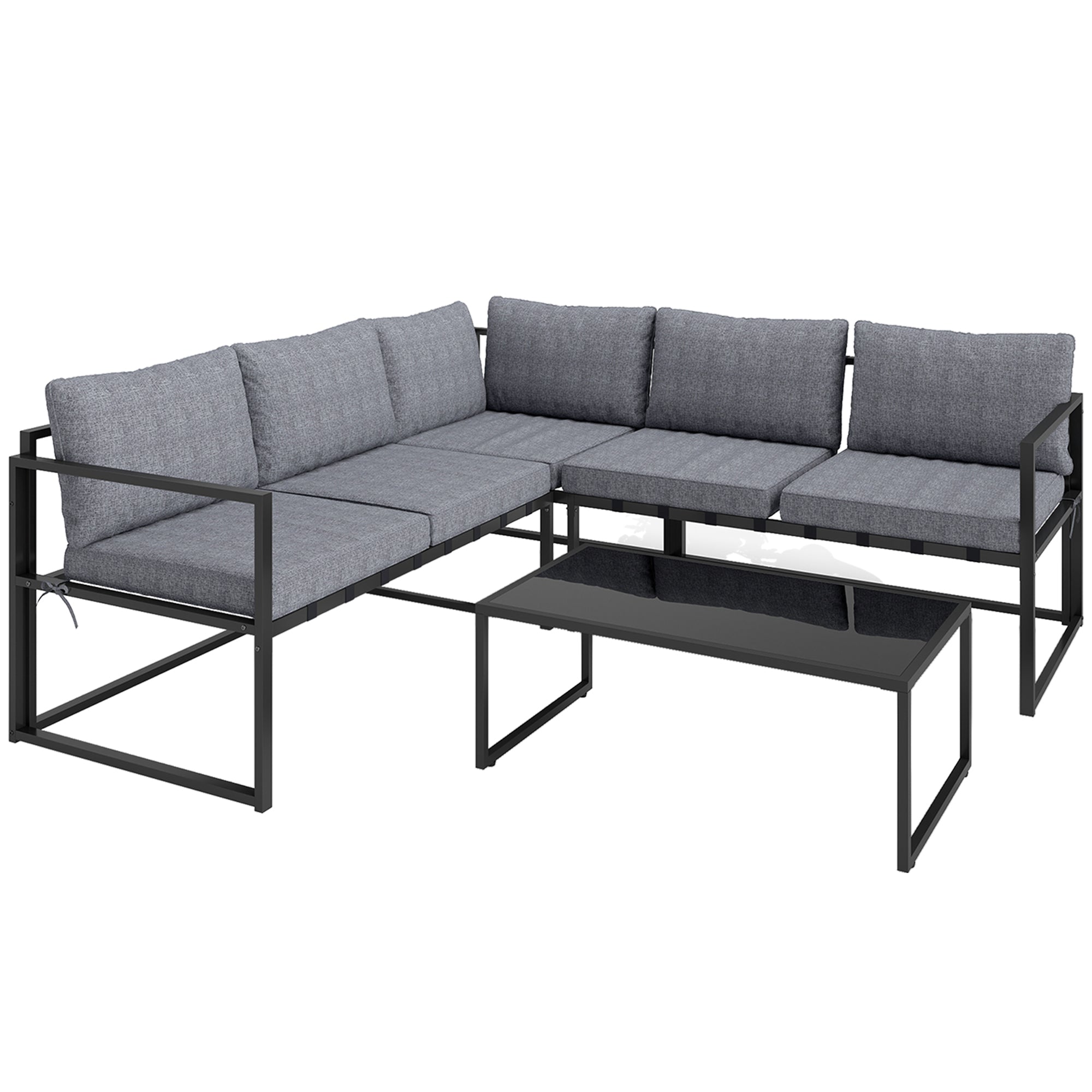 3 Piece L Shaped Garden Furniture Set with Cushions Grey-0