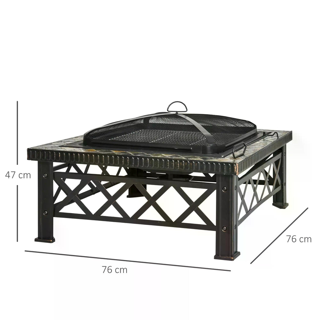 3 in 1 Metal Fire Pit Table with BBQ Grill and Spark Screen Cover-2