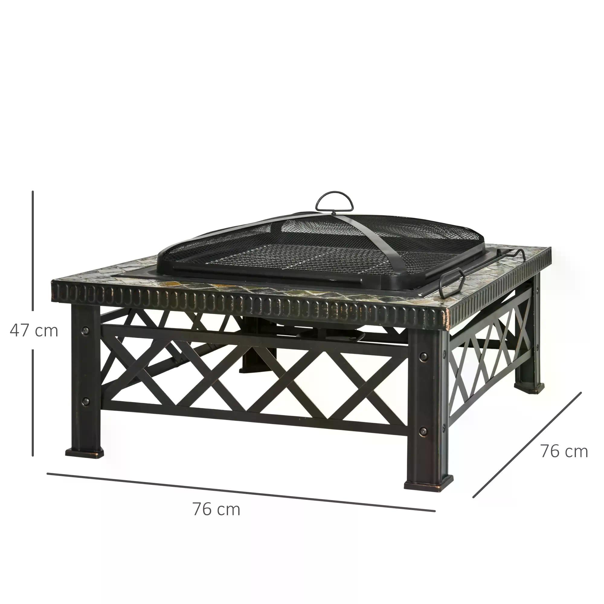 3 in 1 Metal Fire Pit Table with BBQ Grill and Spark Screen Cover-2