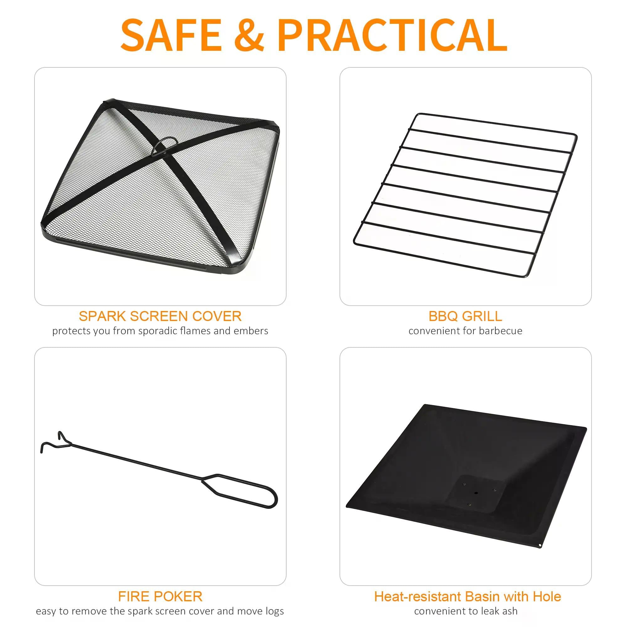 3 in 1 Metal Fire Pit Table with BBQ Grill and Spark Screen Cover-4