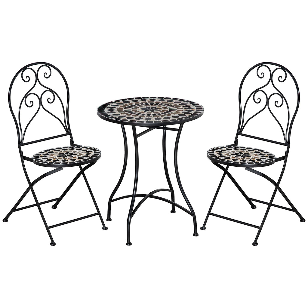 3 Piece Mosaic Tile Outdoor Bistro Set with Metal Frame - Elegant Garden Furniture-0
