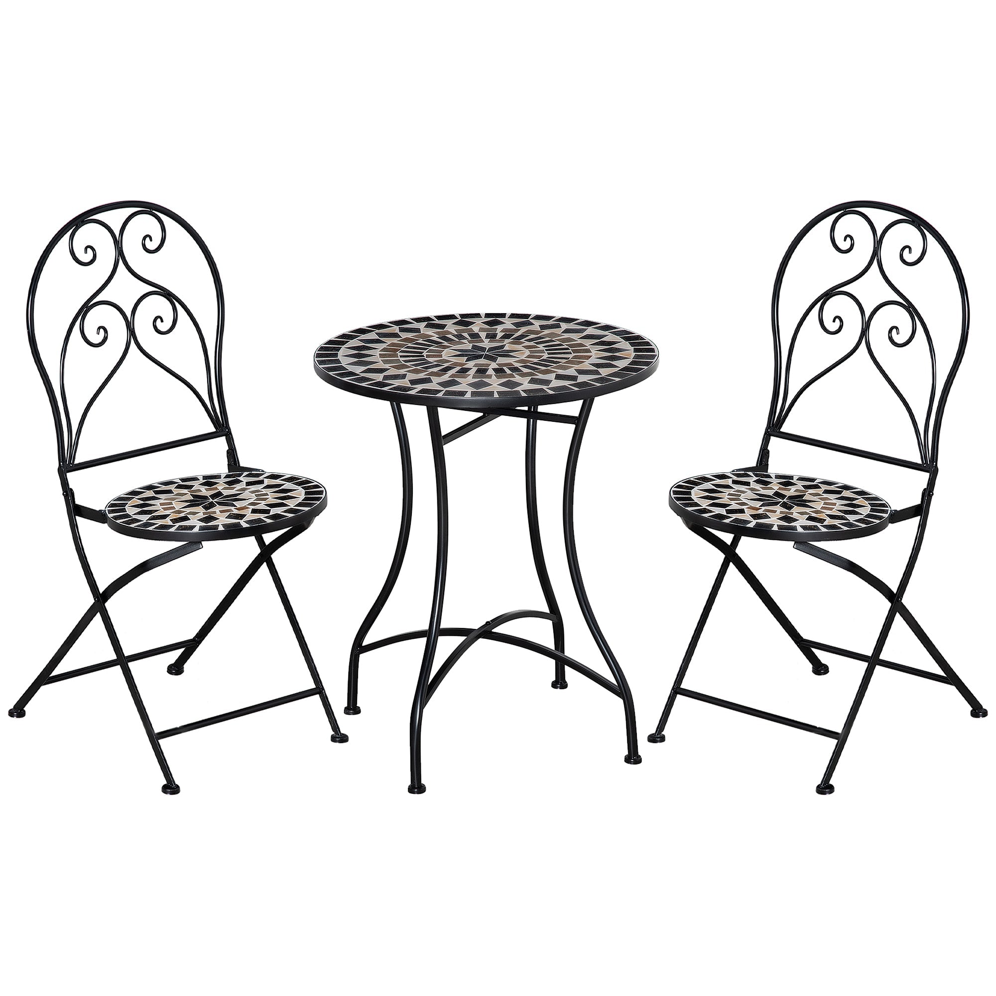 3 Piece Mosaic Tile Outdoor Bistro Set with Metal Frame - Elegant Garden Furniture-0