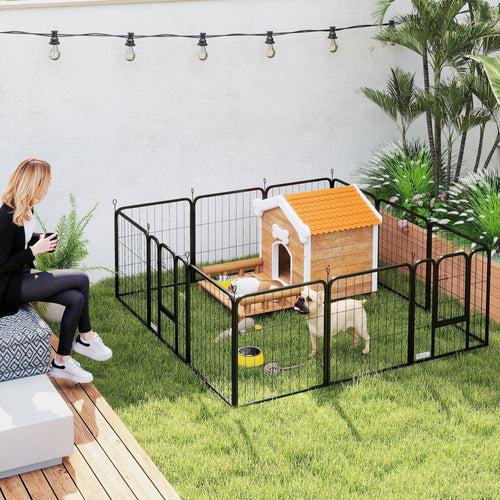 12 Panels Heavy Duty Dog Playpen with Doors, for Small Dogs, 60cm High, Black-1