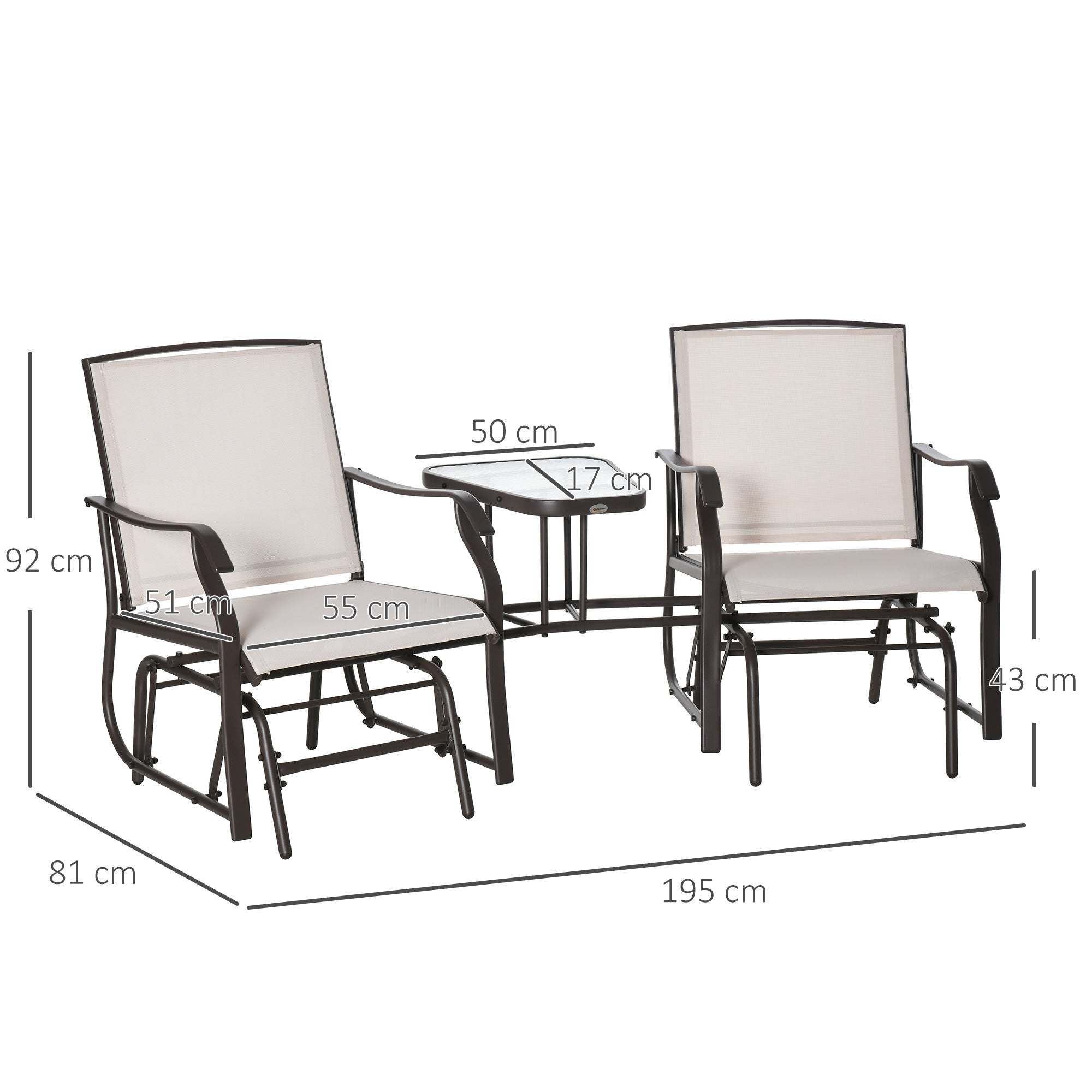 2 Piece Garden Double Glider Rocking Chair Set with Glass Table - Beige-2