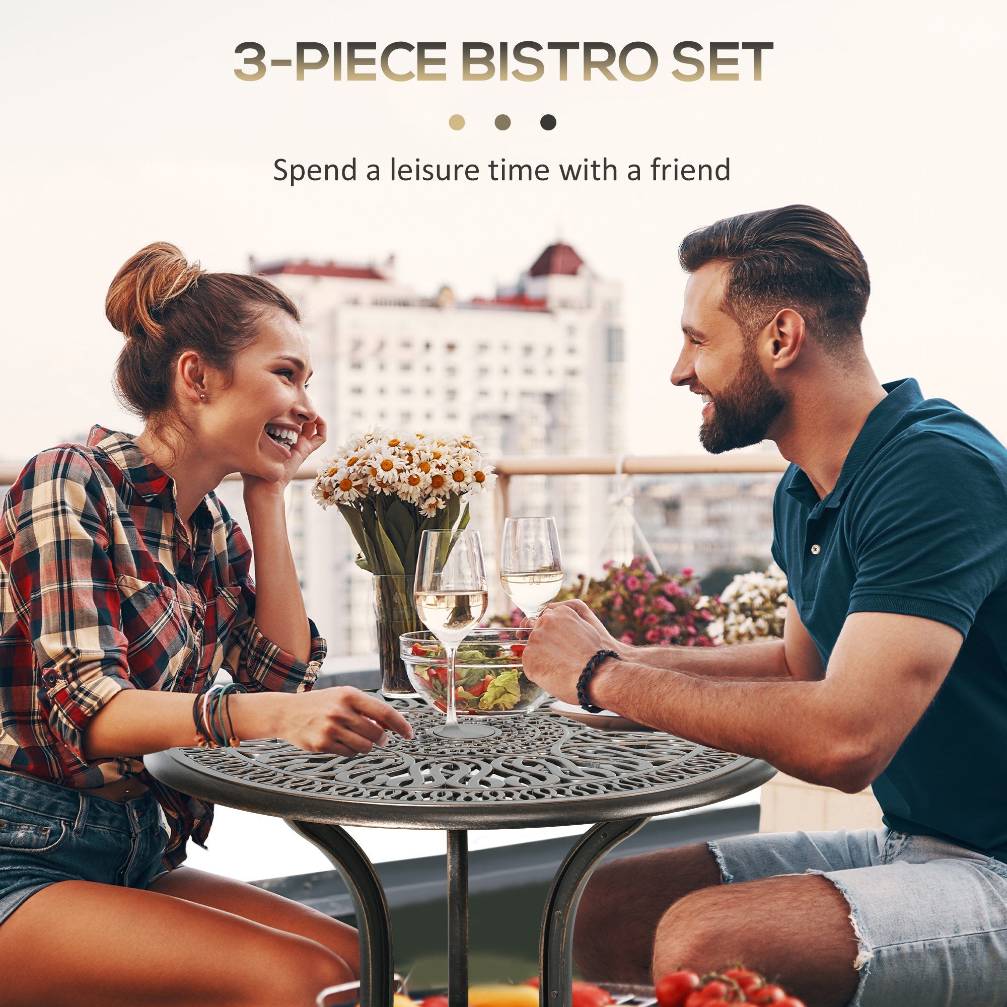 3 Piece Aluminium Garden Bistro Set with Umbrella Hole Bronze-3