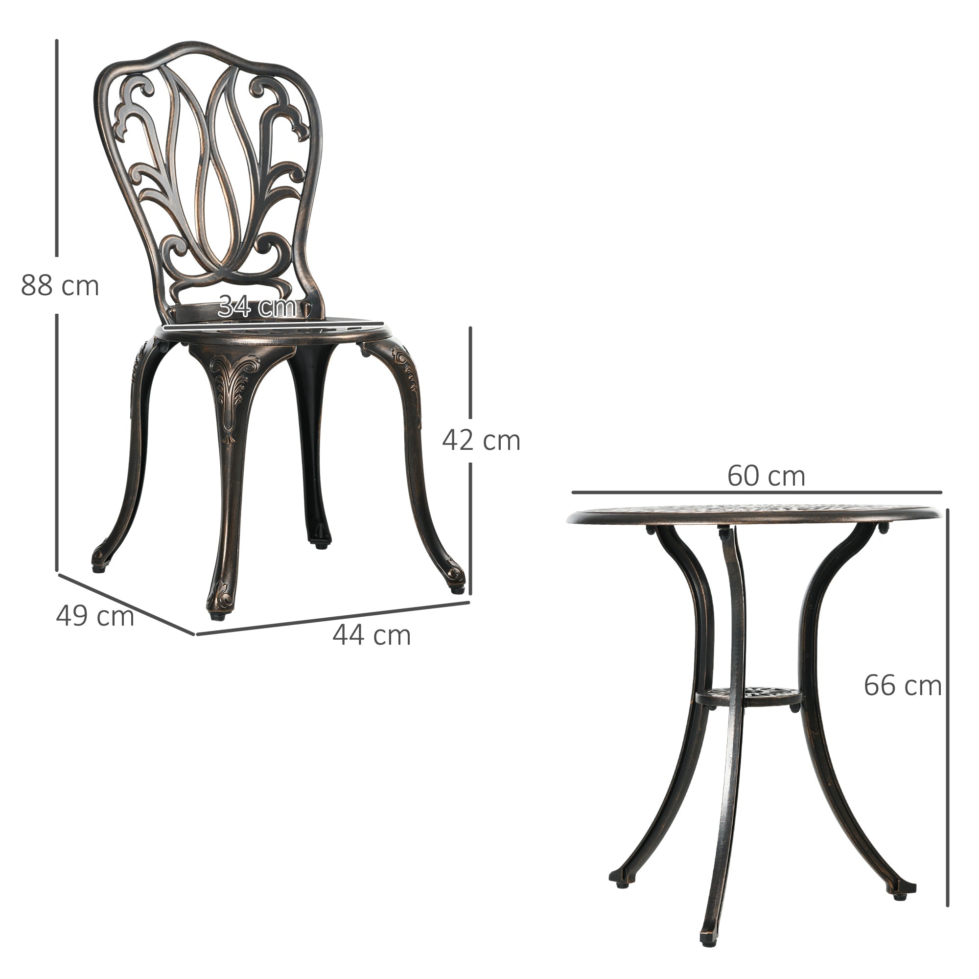 3 Piece Aluminium Garden Bistro Set with Umbrella Hole Bronze-2