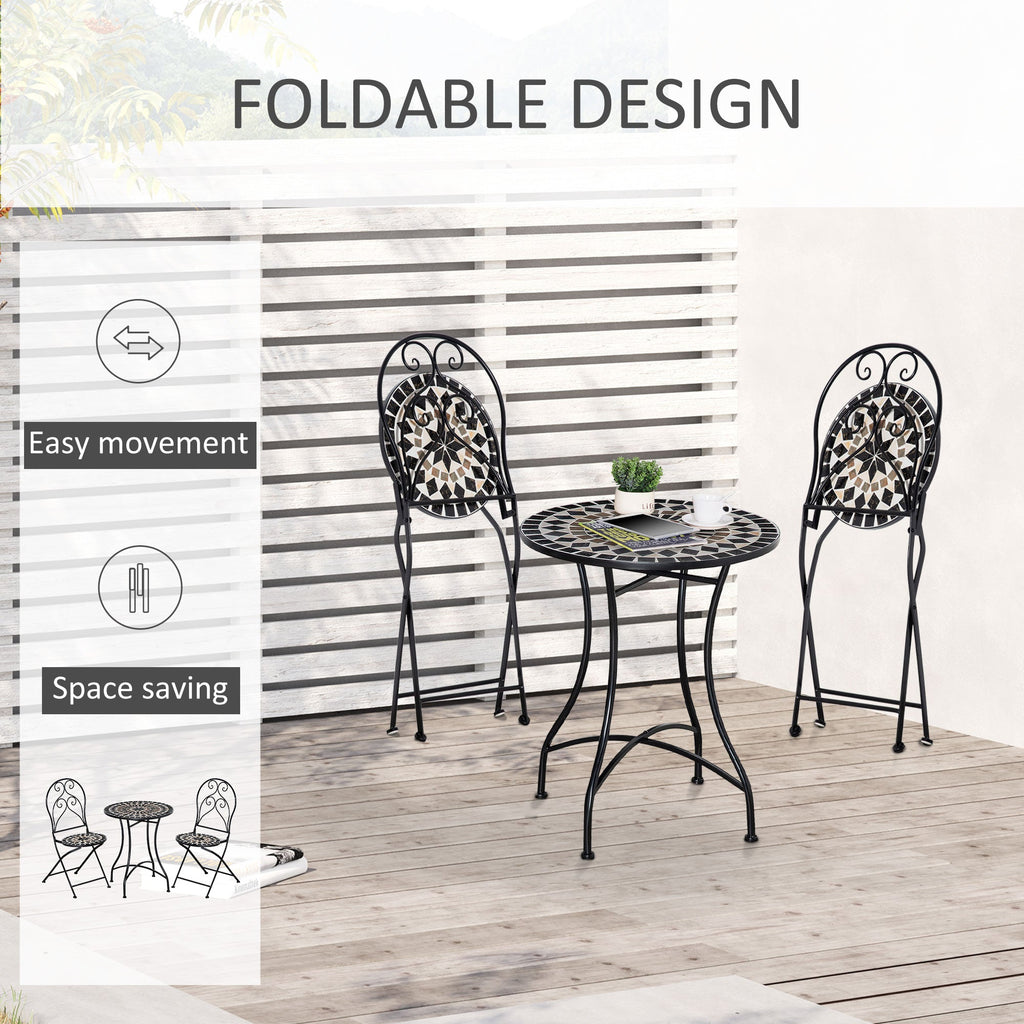 3 Piece Mosaic Tile Outdoor Bistro Set with Metal Frame - Elegant Garden Furniture-4