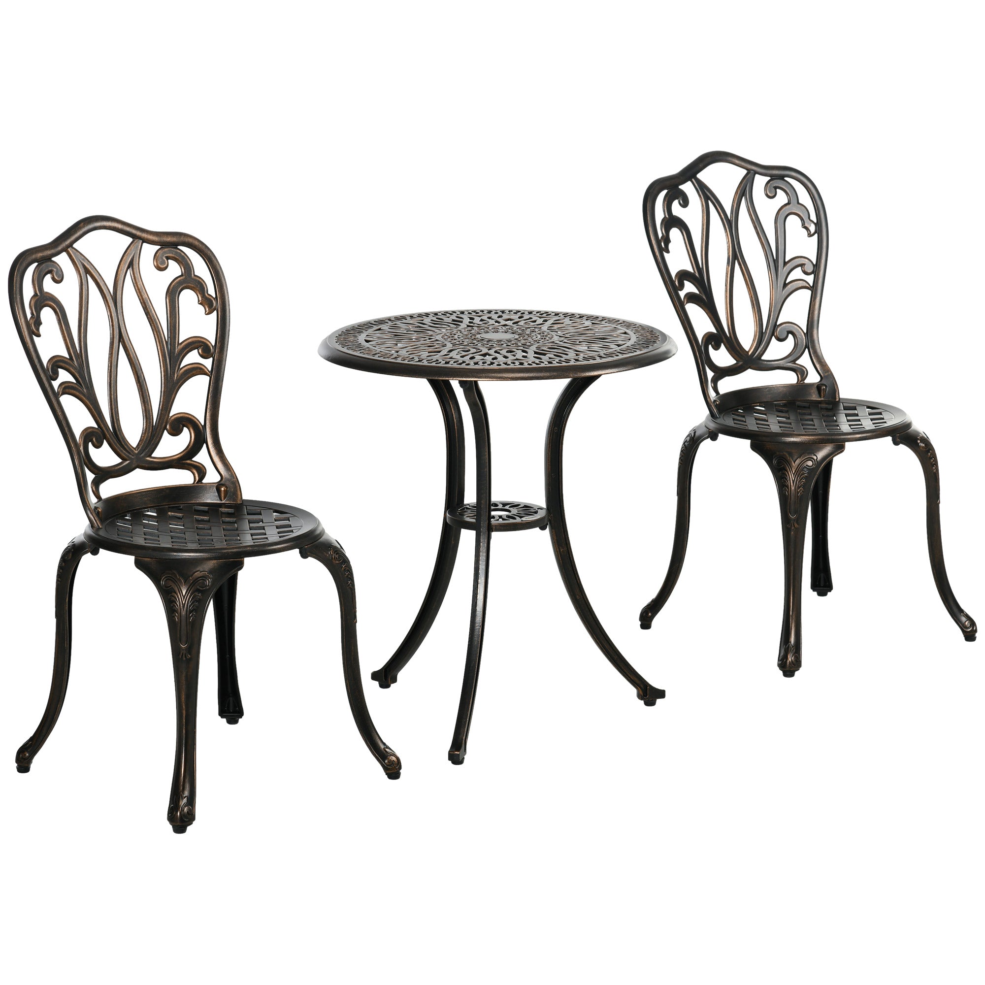 3 Piece Aluminium Garden Bistro Set with Umbrella Hole Bronze-0