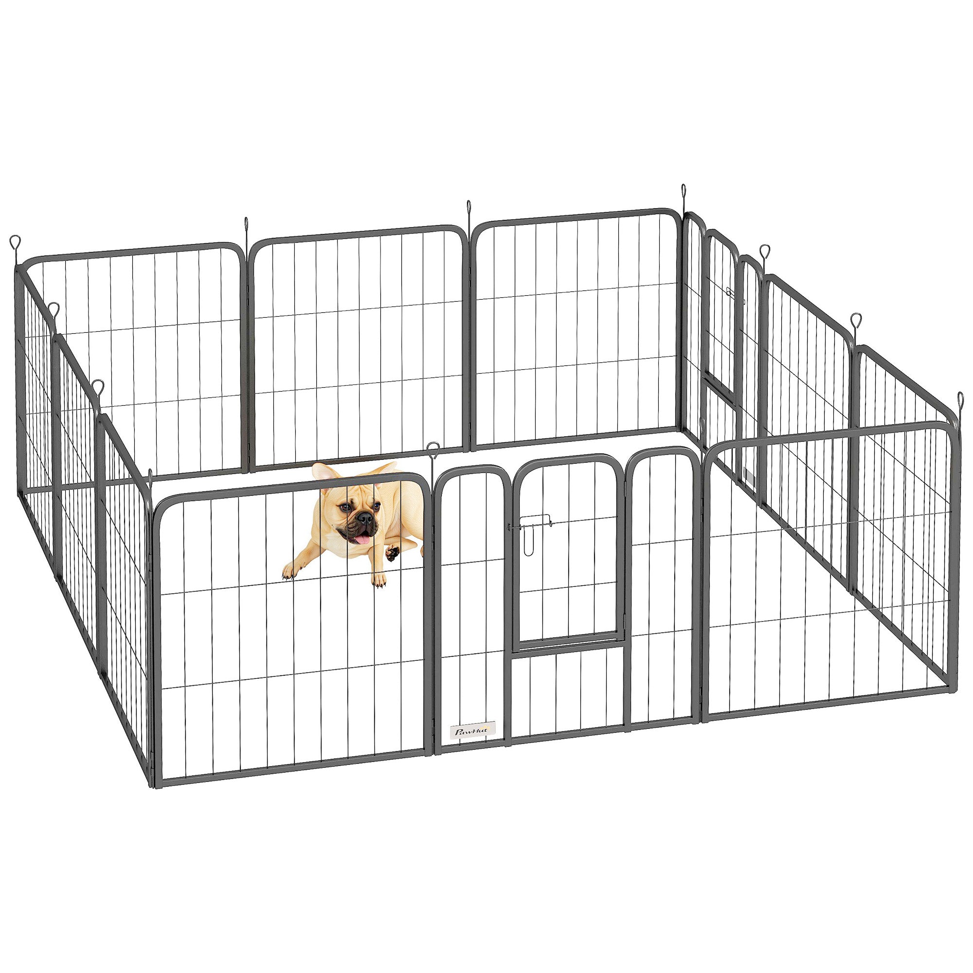 12 Panels Heavy Duty Dog Playpen with Doors, for Small Dogs, 60cm High, Black-0