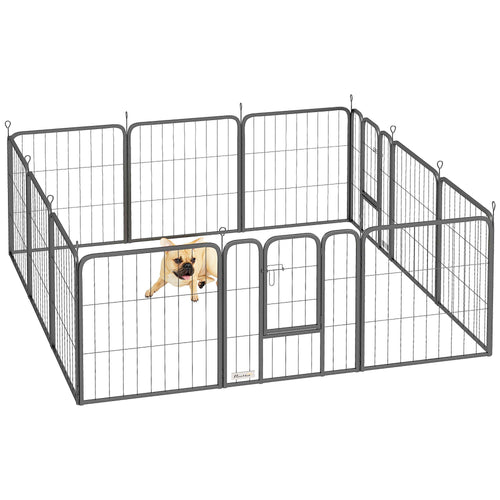 12 Panels Heavy Duty Dog Playpen with Doors, for Small Dogs, 60cm High, Black-0