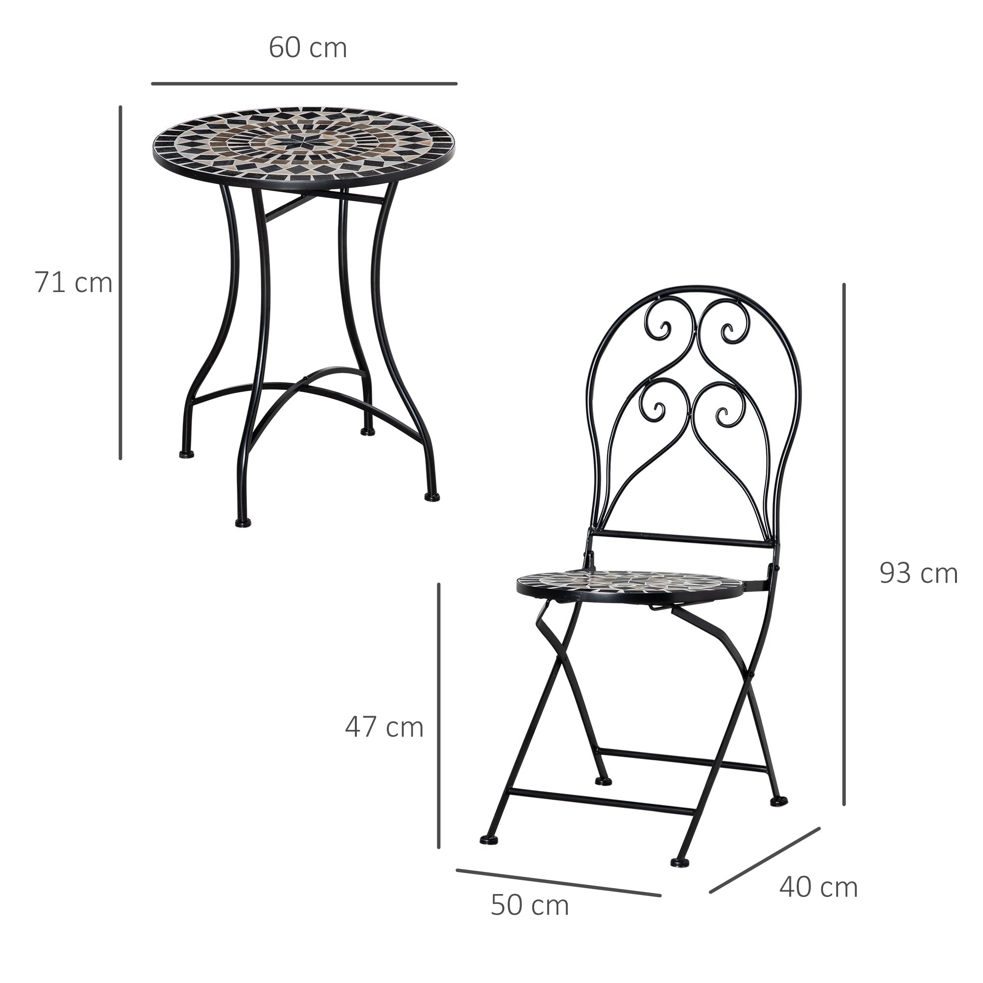 3 Piece Mosaic Tile Outdoor Bistro Set with Metal Frame - Elegant Garden Furniture-2