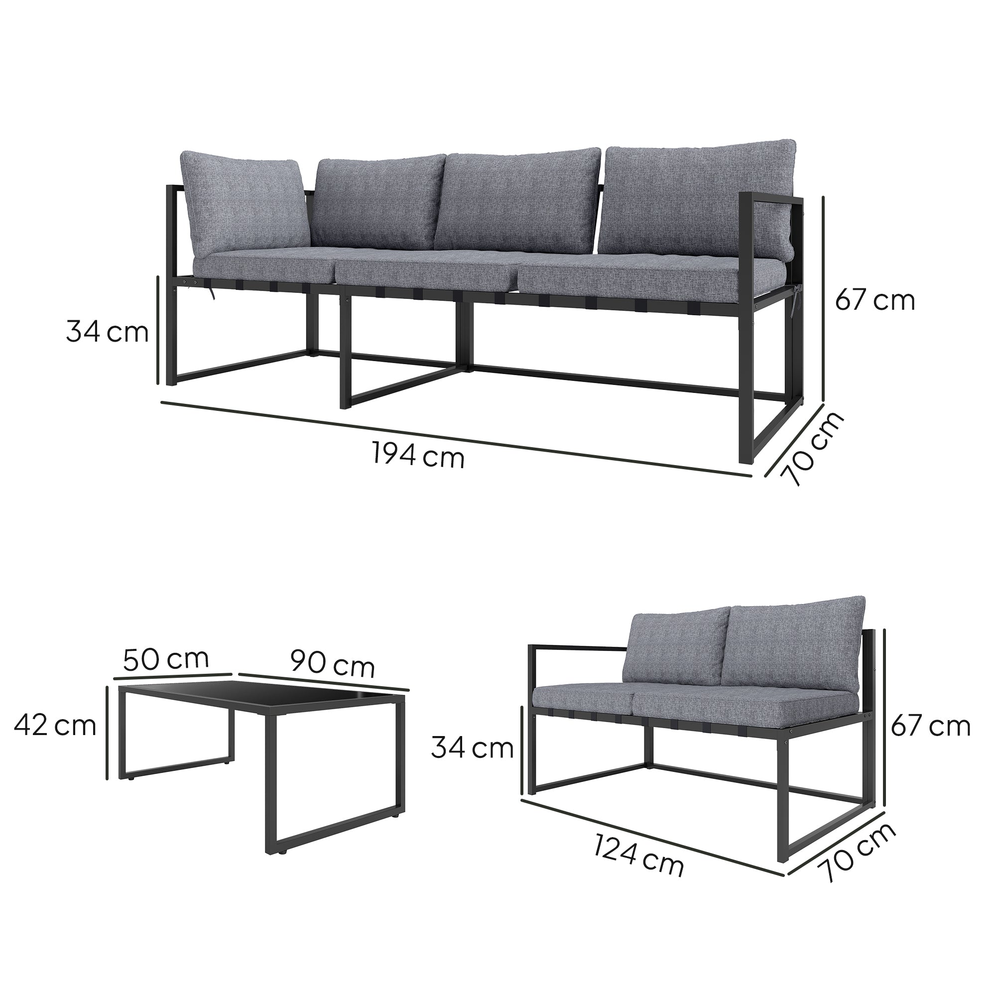 3 Piece L Shaped Garden Furniture Set with Cushions Grey-2