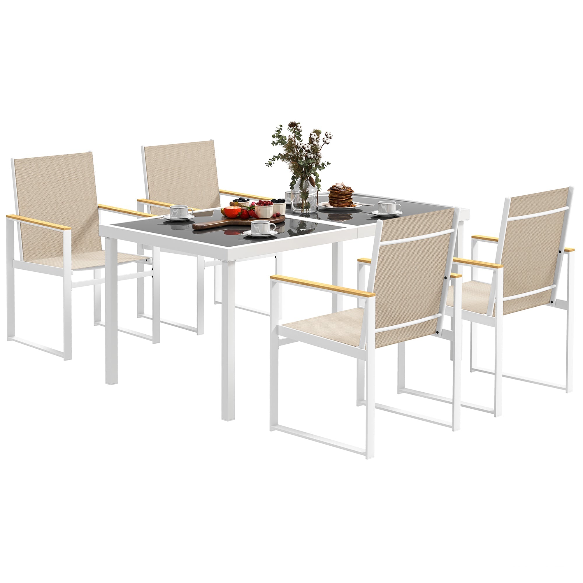 5 Piece Garden Furniture Set with Tempered Glass Table Top - Black-0