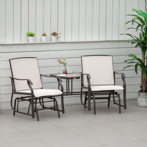 2 Piece Garden Double Glider Rocking Chair Set with Glass Table - Beige-1