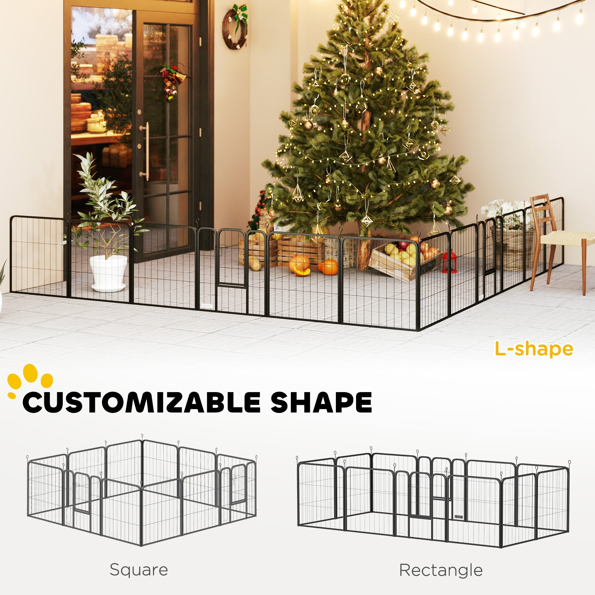 12 Panels Heavy Duty Dog Playpen with Doors, for Small Dogs, 60cm High, Black-3