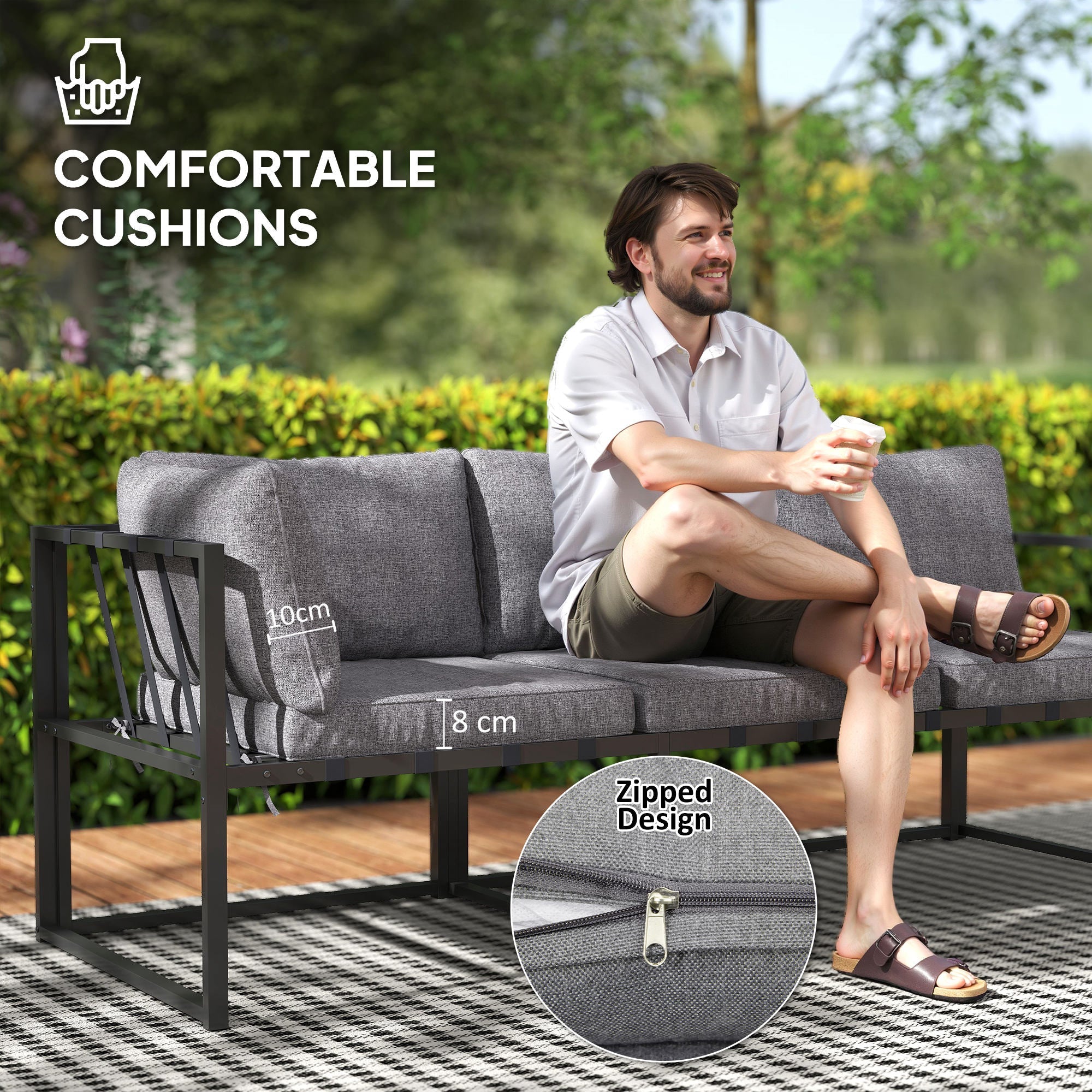 3 Piece L Shaped Garden Furniture Set with Cushions Grey-4