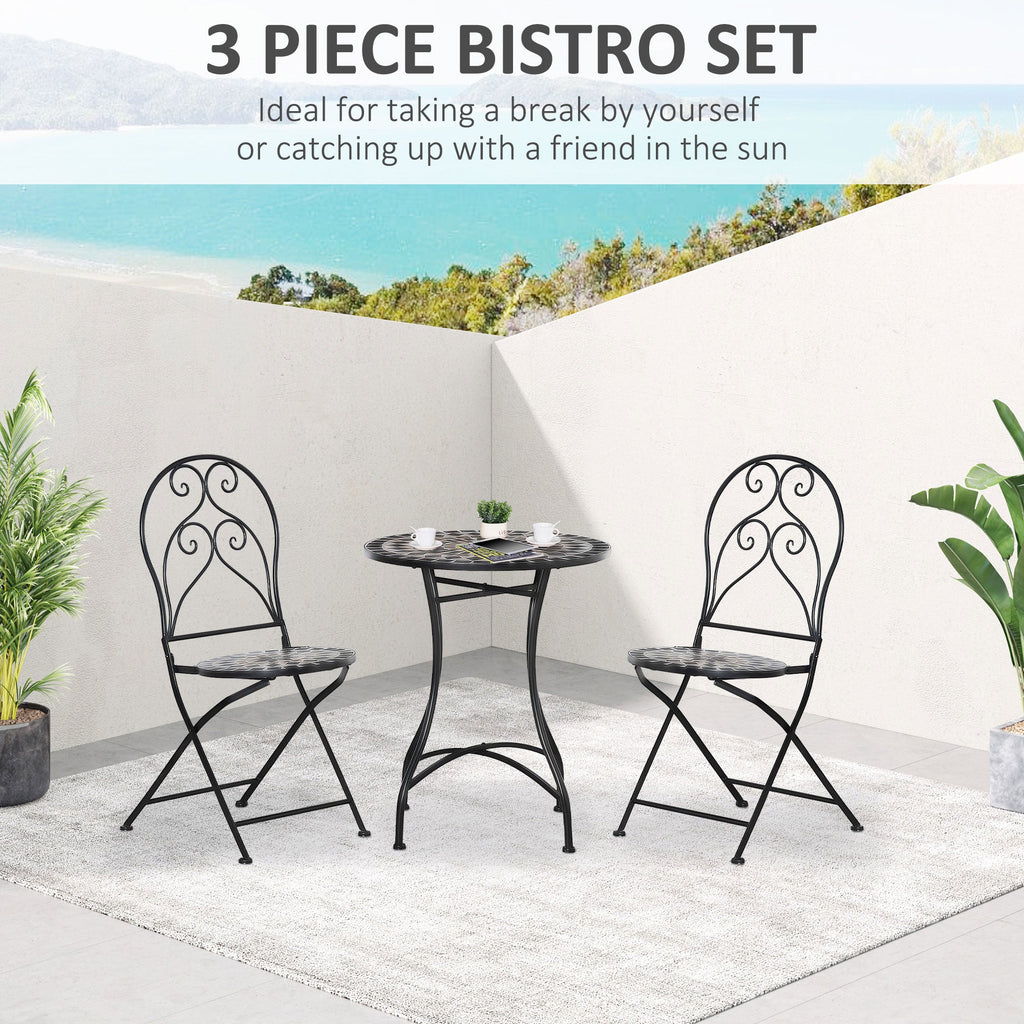 3 Piece Mosaic Tile Outdoor Bistro Set with Metal Frame - Elegant Garden Furniture-3